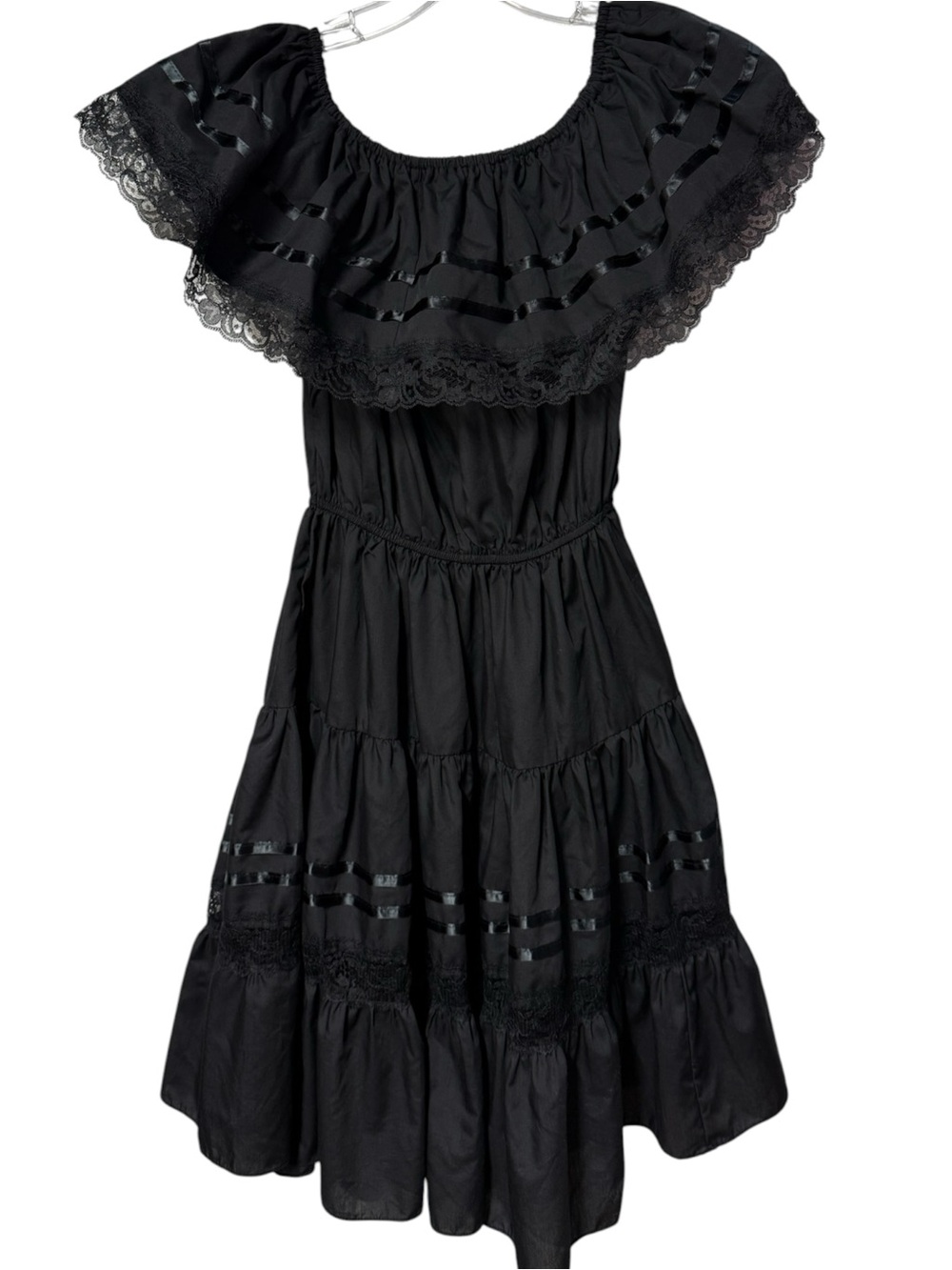 Black Mexican Fiesta Ruffled Dress Sz S